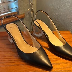 SOLD Marc Fisher lucite and black slingback heels